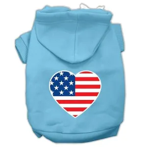 American Flag Heart Screen Print Pet Hoodies Baby Blue Size Lg (14)
