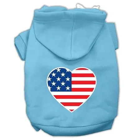American Flag Heart Screen Print Pet Hoodies Baby Blue Size Lg (14)