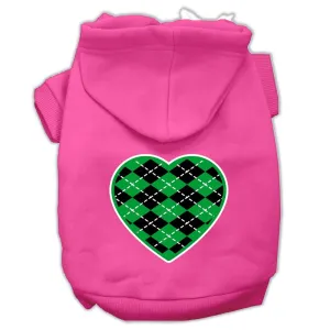 Argyle Heart Green Screen Print Pet Hoodies Bright Pink Size XS (8)