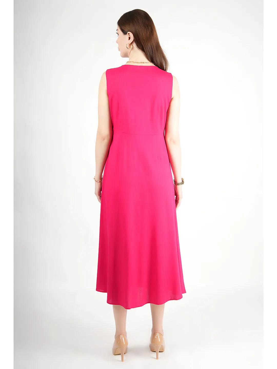 Barbie Pink Rayon Glowing Front Button Dress
