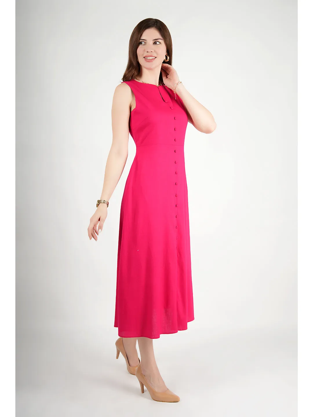 Barbie Pink Rayon Glowing Front Button Dress