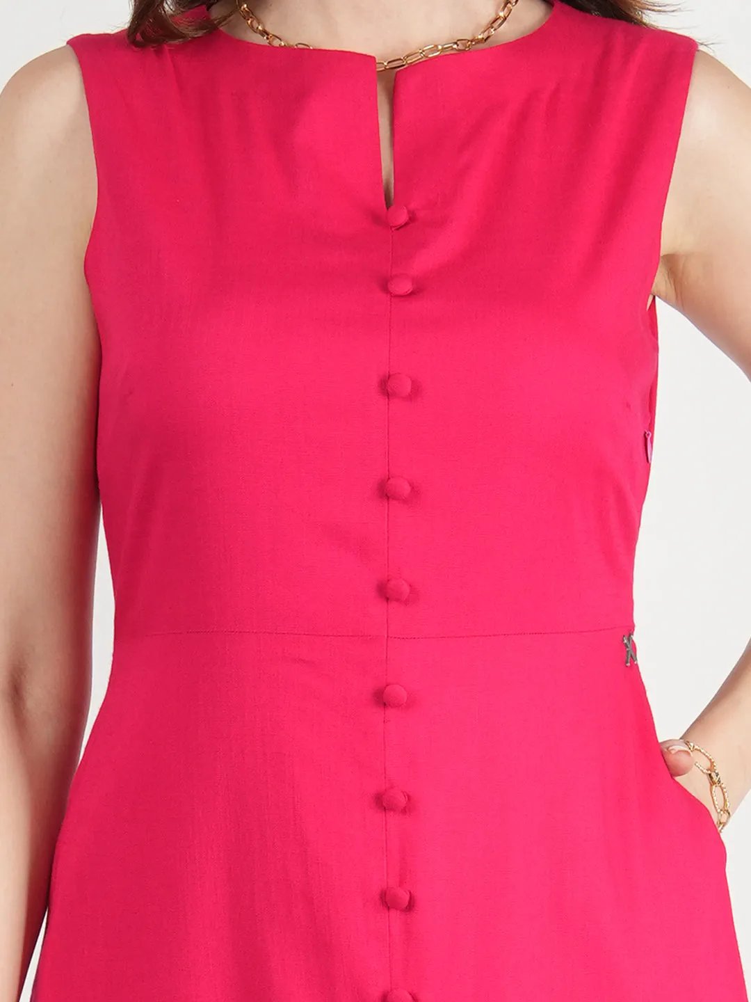 Barbie Pink Rayon Glowing Front Button Dress