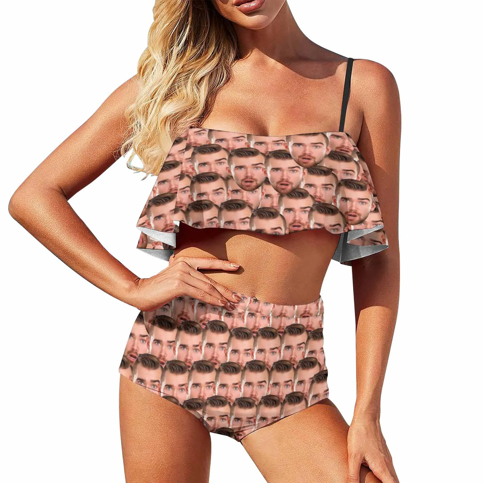 Custom Face Ruffle Bathing Suits Lover Swimsuit