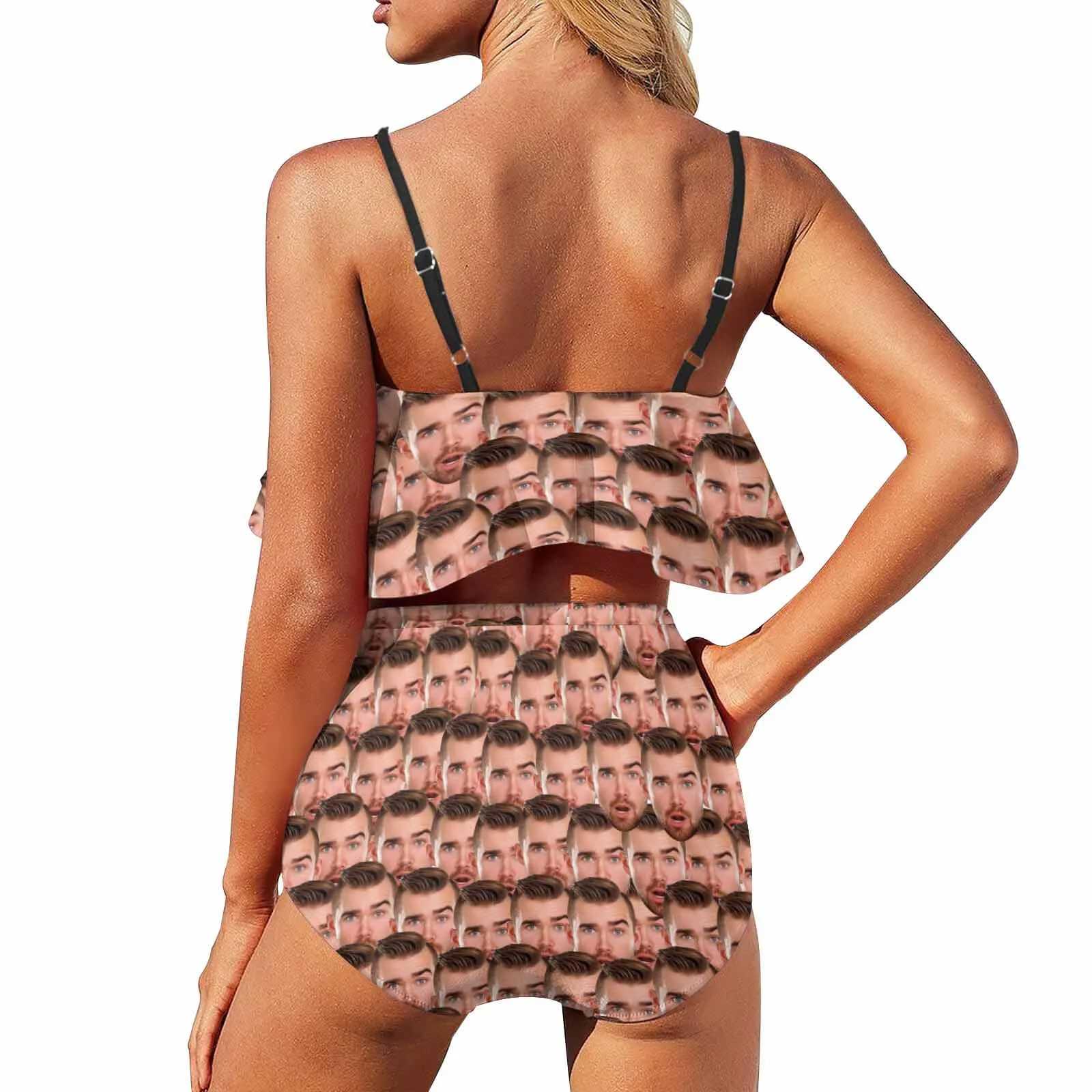 Custom Face Ruffle Bathing Suits Lover Swimsuit