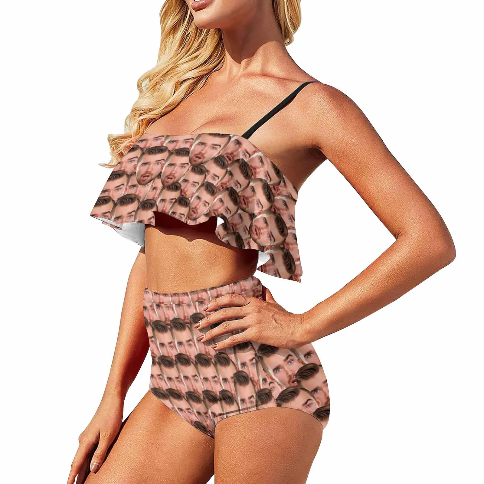 Custom Face Ruffle Bathing Suits Lover Swimsuit
