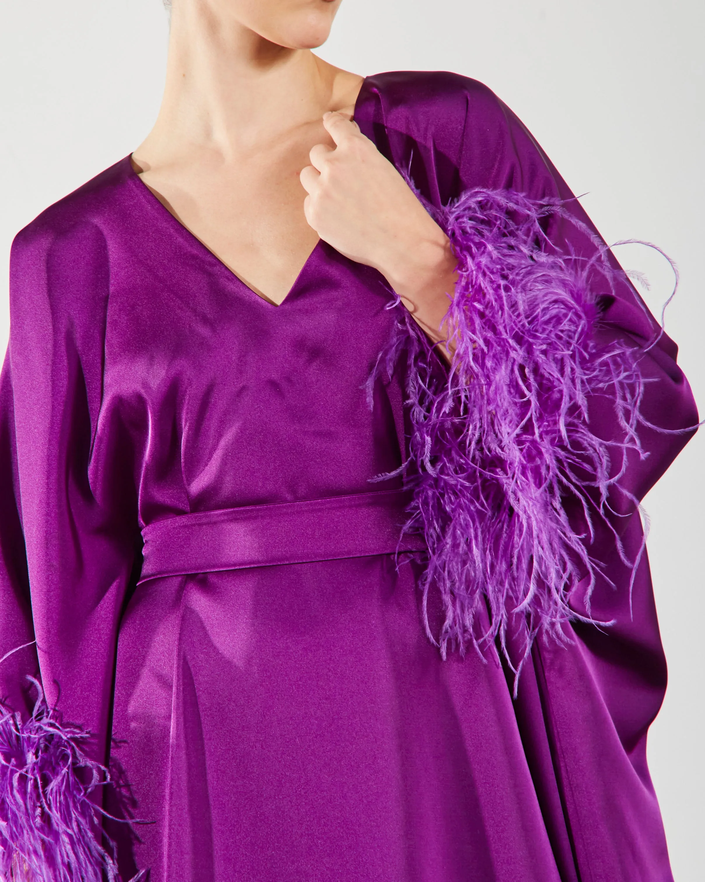 Feather Trimmed Kaftan - Purple