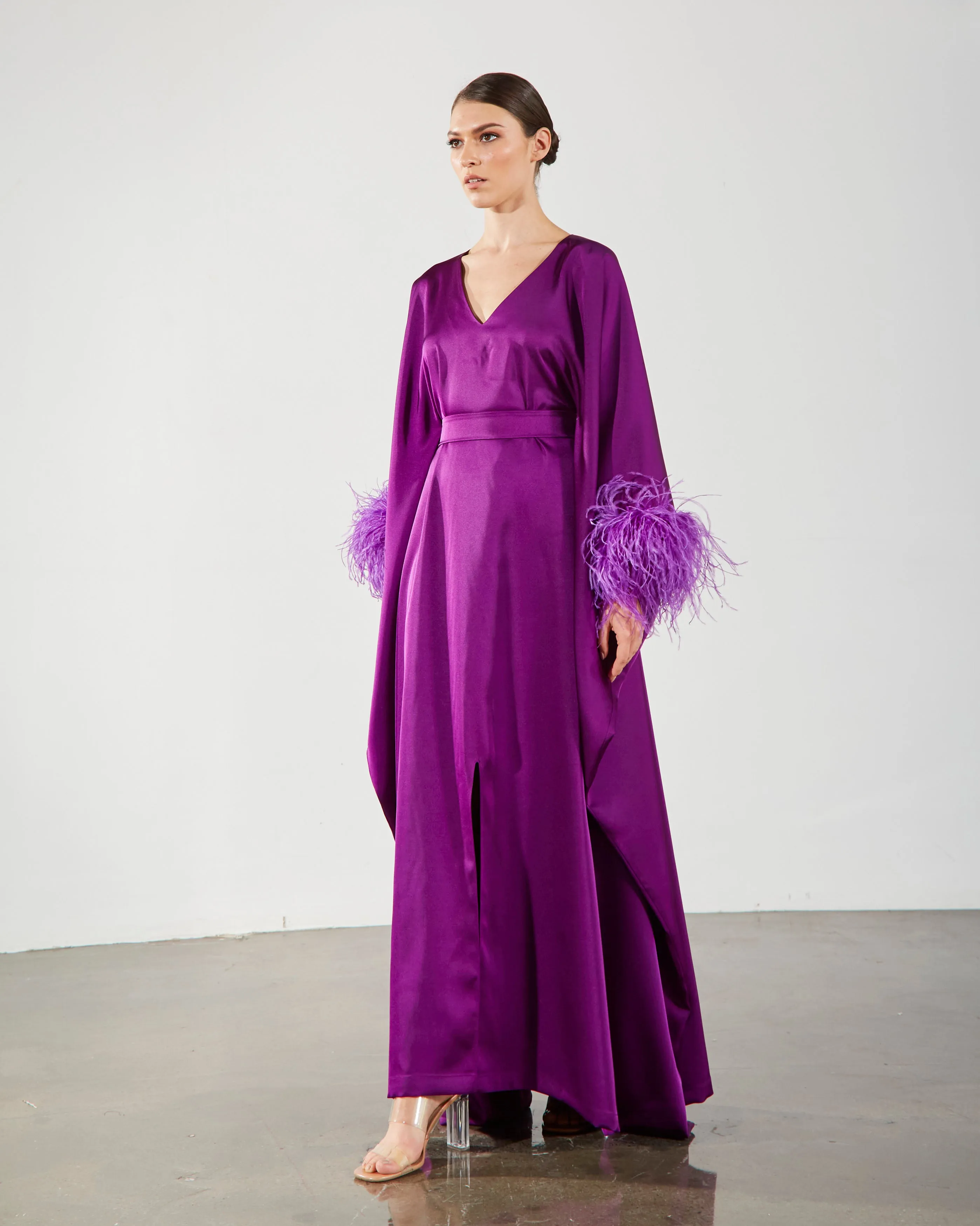 Feather Trimmed Kaftan - Purple