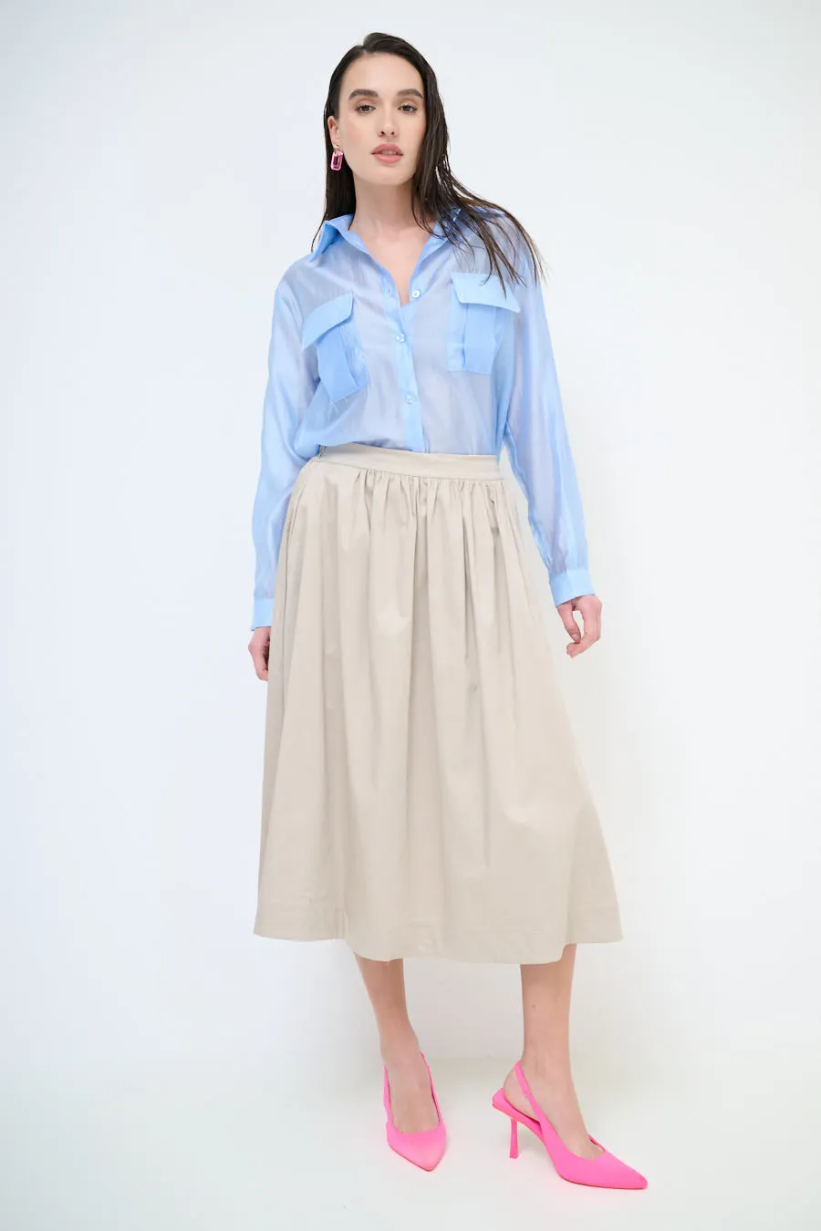 Gathered high-waist midi skirt wholesale