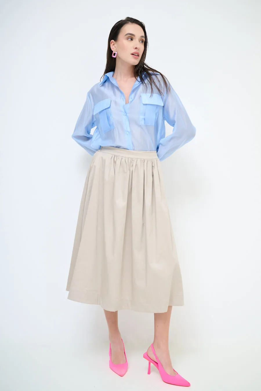 Gathered high-waist midi skirt wholesale