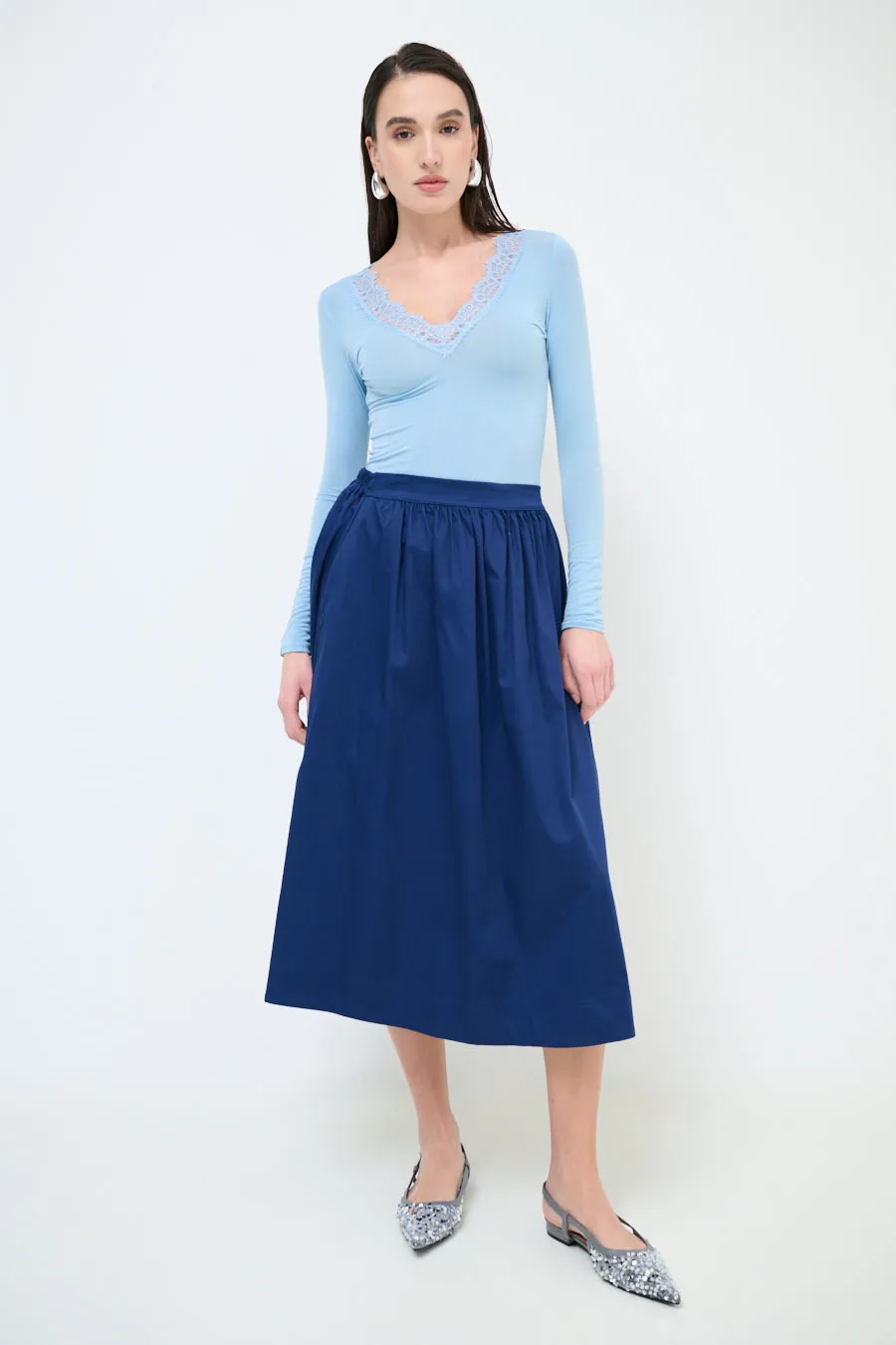 Gathered high-waist midi skirt wholesale