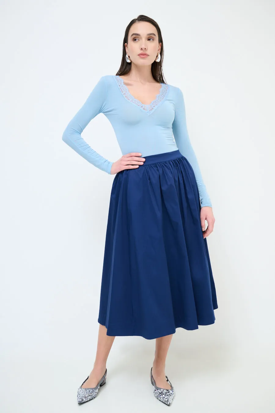 Gathered high-waist midi skirt wholesale