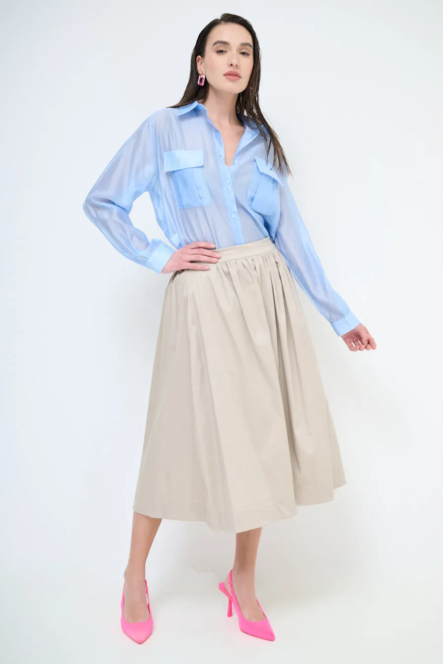 Gathered high-waist midi skirt wholesale