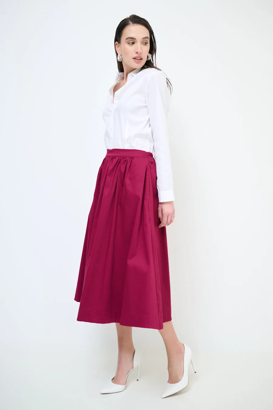 Gathered high-waist midi skirt wholesale