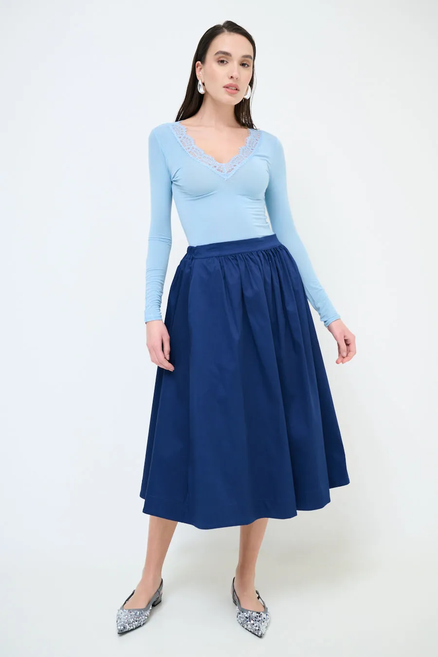 Gathered high-waist midi skirt wholesale