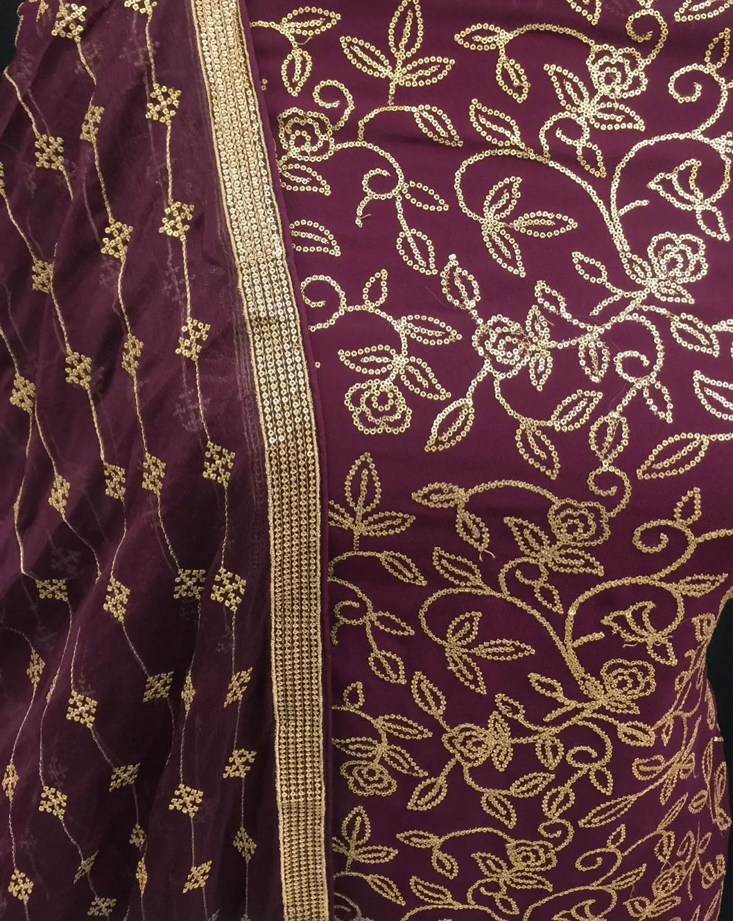 Georgette Unstitched Suit with Sequins Work and Chiffon Dupatta
