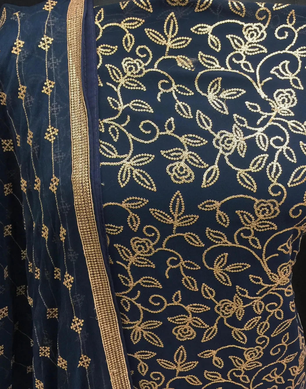 Georgette Unstitched Suit with Sequins Work and Chiffon Dupatta