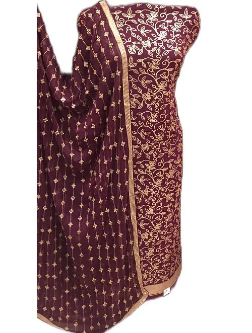 Georgette Unstitched Suit with Sequins Work and Chiffon Dupatta