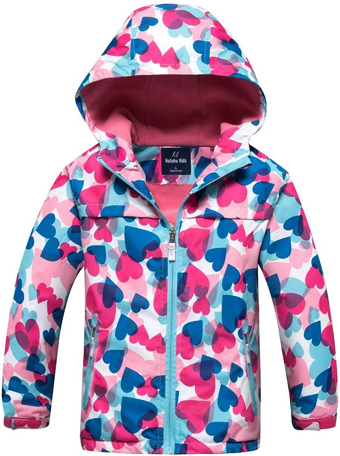 Kid Girls Hoodies Jacket Thermal Fleece Lined Windbreaker Waterproof Outdoor Sport Coat for Spring Fall
