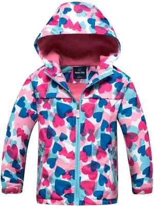 Kid Girls Hoodies Jacket Thermal Fleece Lined Windbreaker Waterproof Outdoor Sport Coat for Spring Fall