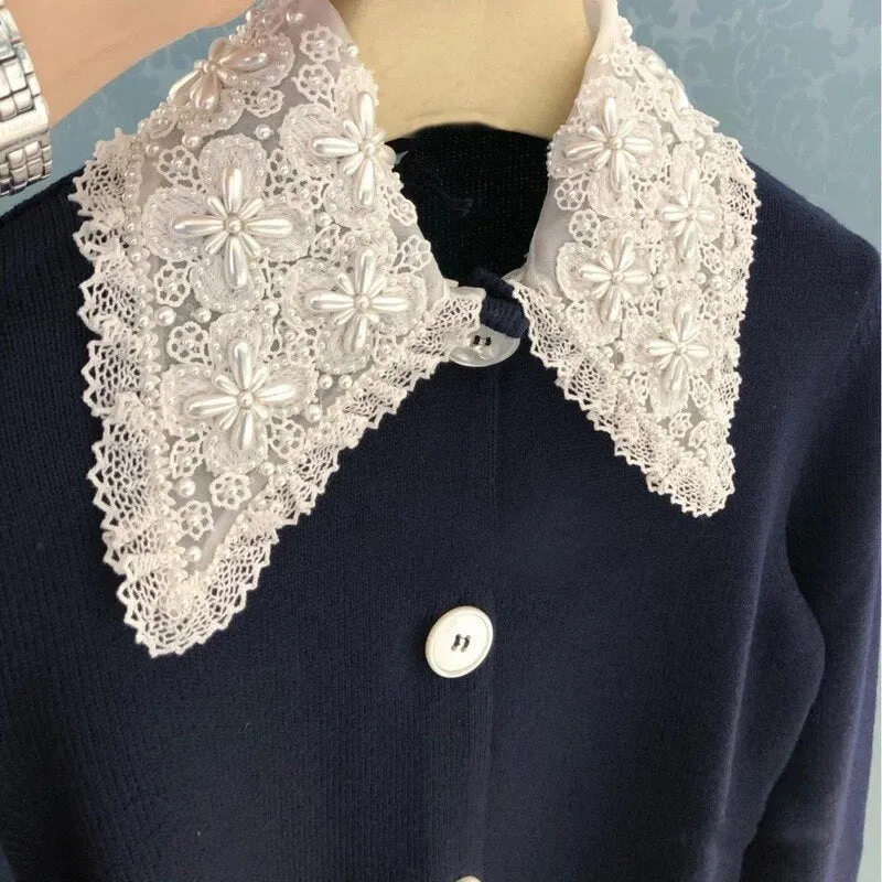 Pearls Beading Collar Knit Top Women 2022 Autumn Elegant Long Sleeve Knitted Sweaters Cardigan Mujer Korean Fashion Streetwear