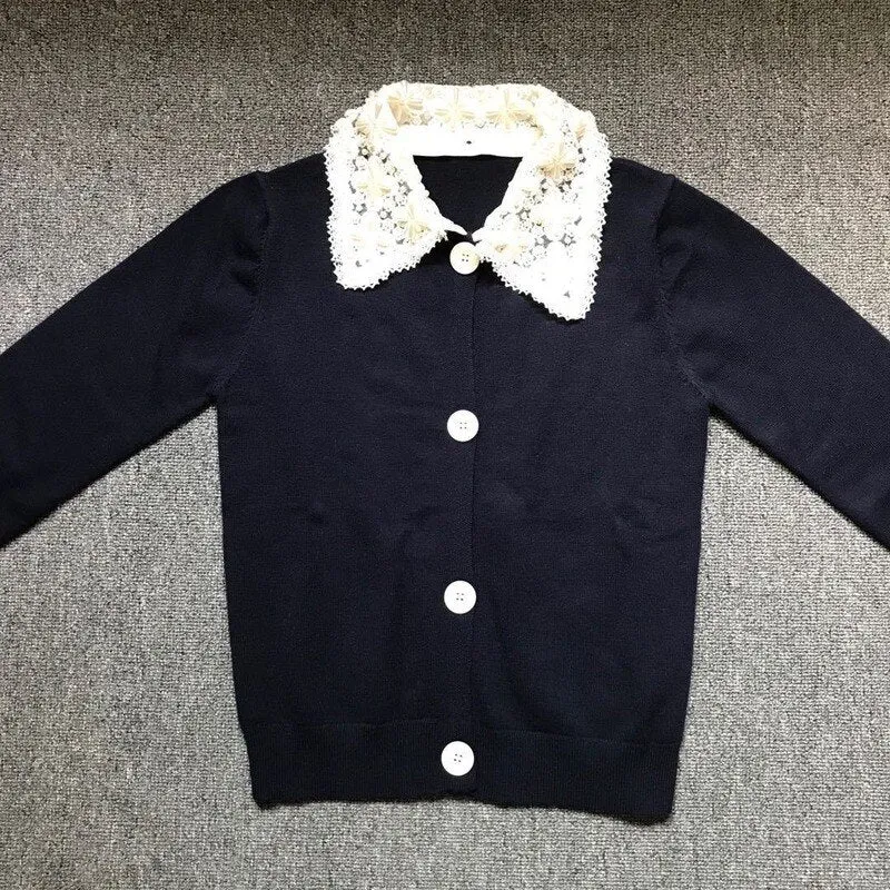 Pearls Beading Collar Knit Top Women 2022 Autumn Elegant Long Sleeve Knitted Sweaters Cardigan Mujer Korean Fashion Streetwear