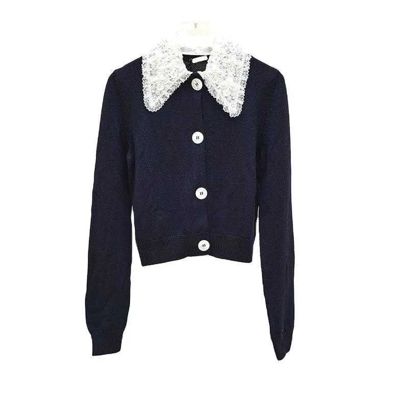 Pearls Beading Collar Knit Top Women 2022 Autumn Elegant Long Sleeve Knitted Sweaters Cardigan Mujer Korean Fashion Streetwear