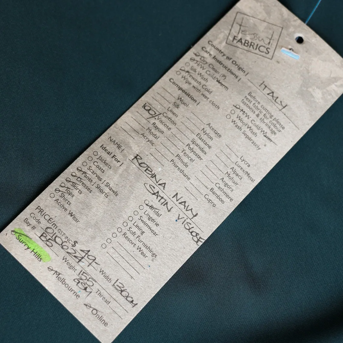 Robina Navy Satin Backed Viscose