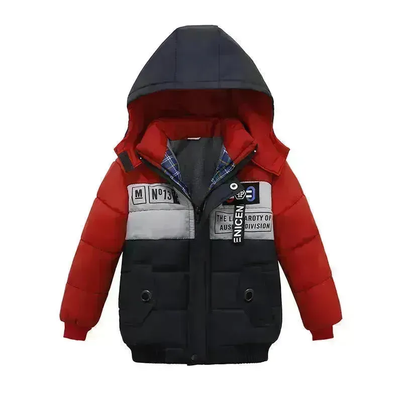 Small Medium-Sized Boys Cotton-Padded Fur Hoodie Winter Jackets for kids