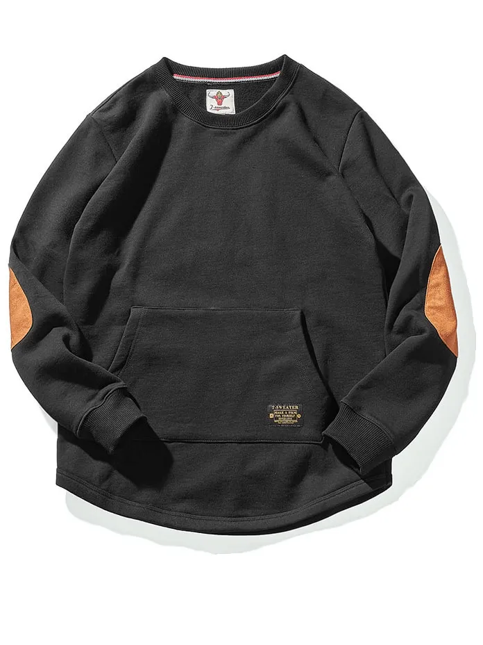 Solid Color Kangaroo Pocket Warm Round Neck Sweatshirt - SF1243