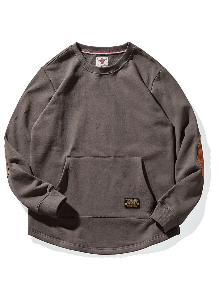 Solid Color Kangaroo Pocket Warm Round Neck Sweatshirt - SF1243