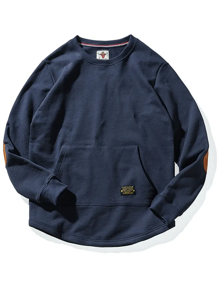 Solid Color Kangaroo Pocket Warm Round Neck Sweatshirt - SF1243