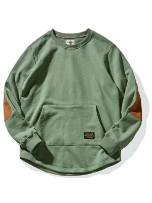 Solid Color Kangaroo Pocket Warm Round Neck Sweatshirt - SF1243