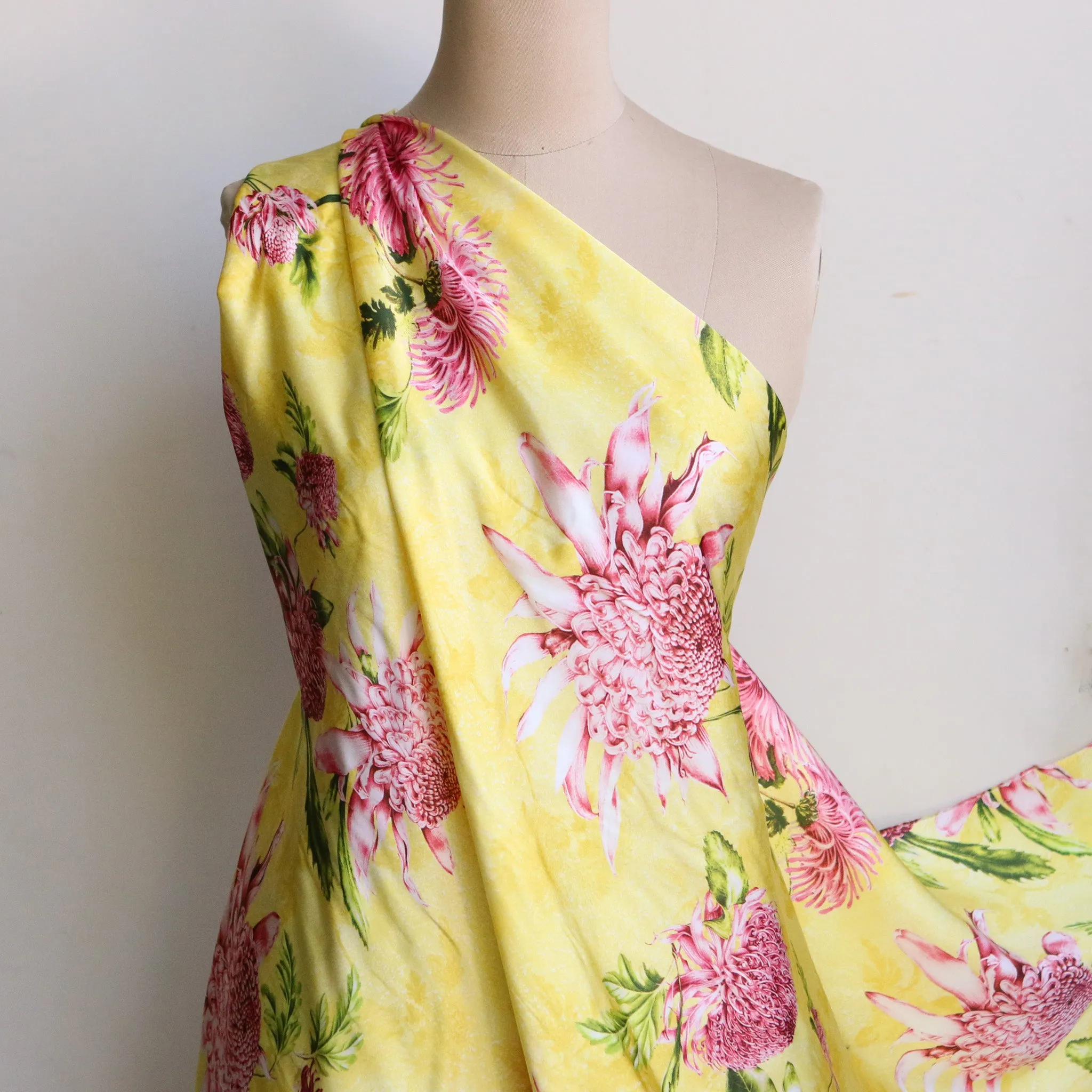 Springtime Waratah Viscose Satin