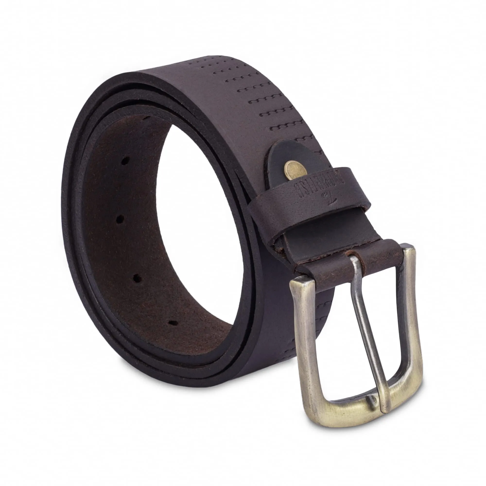 THE CLOWNFISH Men's Genuine Leather Belt with Design -Chocolate Brown (Size - 36 inches)