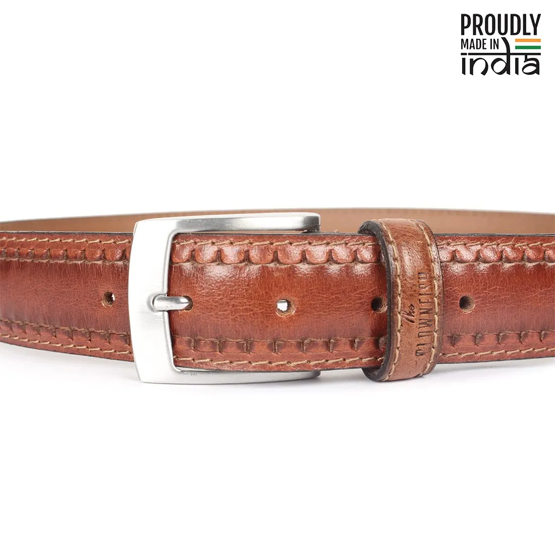 THE CLOWNFISH Men's Genuine Leather Belt with Embossed Design - Brown (Size - 40 inches)