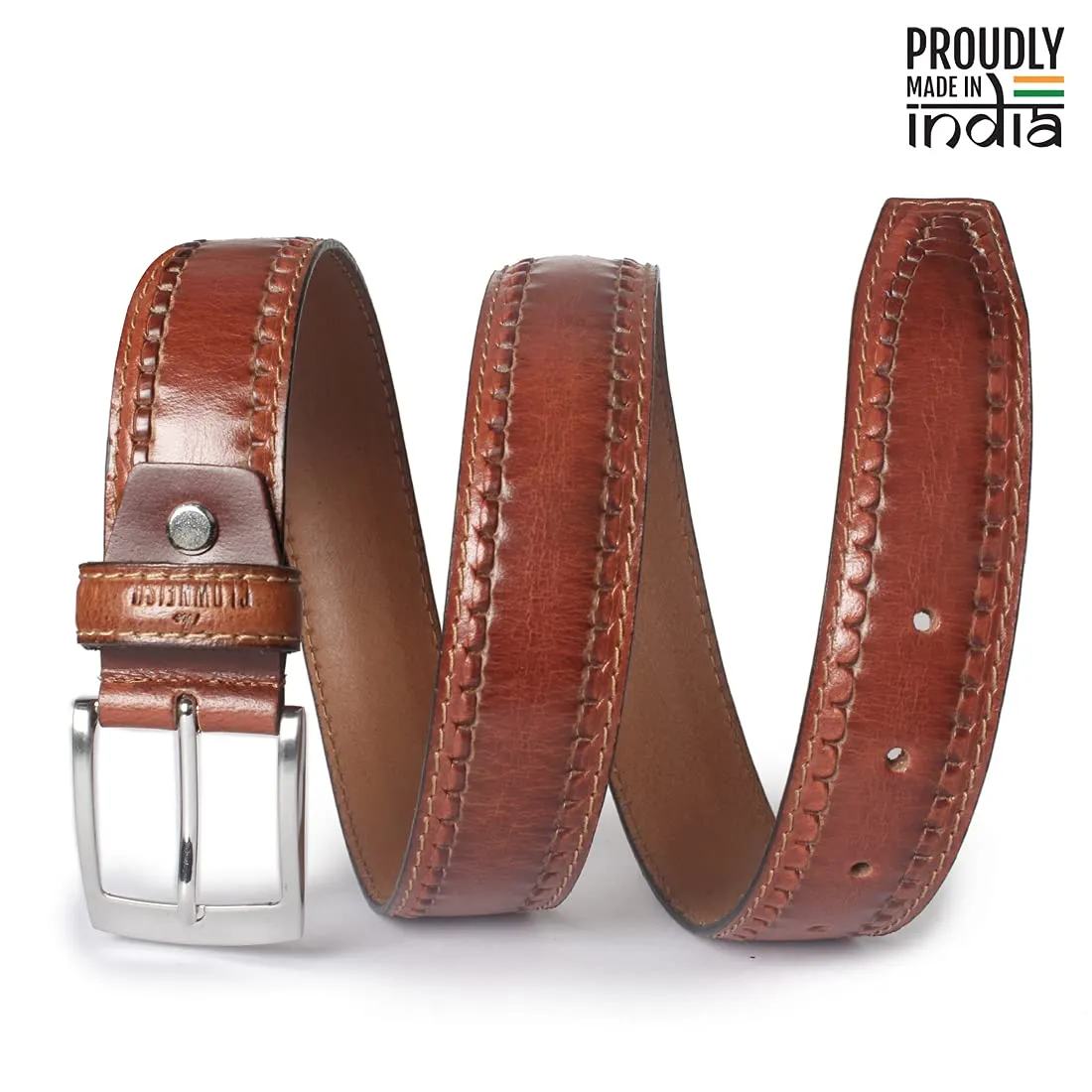 THE CLOWNFISH Men's Genuine Leather Belt with Embossed Design - Brown (Size - 40 inches)