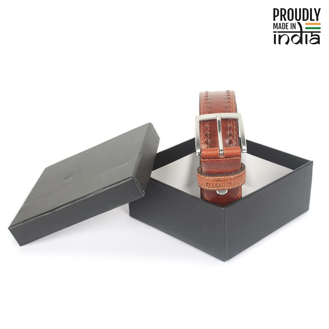 THE CLOWNFISH Men's Genuine Leather Belt with Embossed Design - Brown (Size - 40 inches)