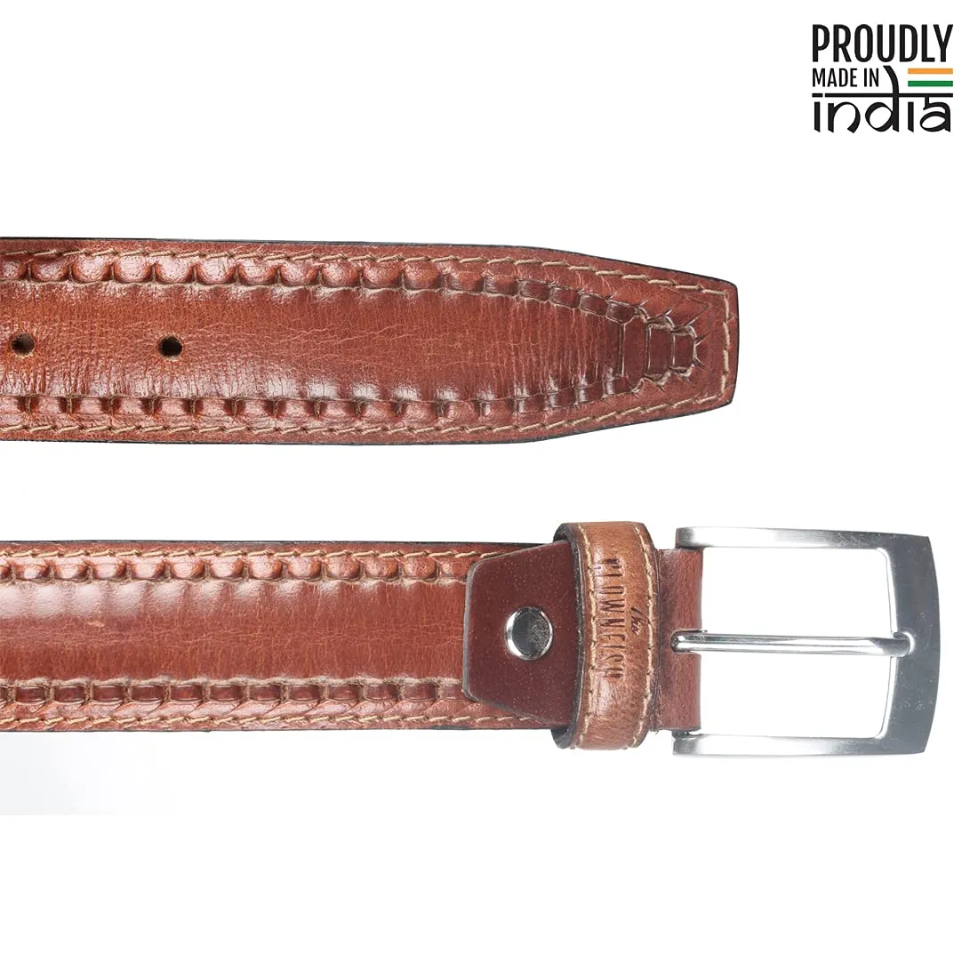 THE CLOWNFISH Men's Genuine Leather Belt with Embossed Design - Cinnamon Brown (Size - 40 inches)