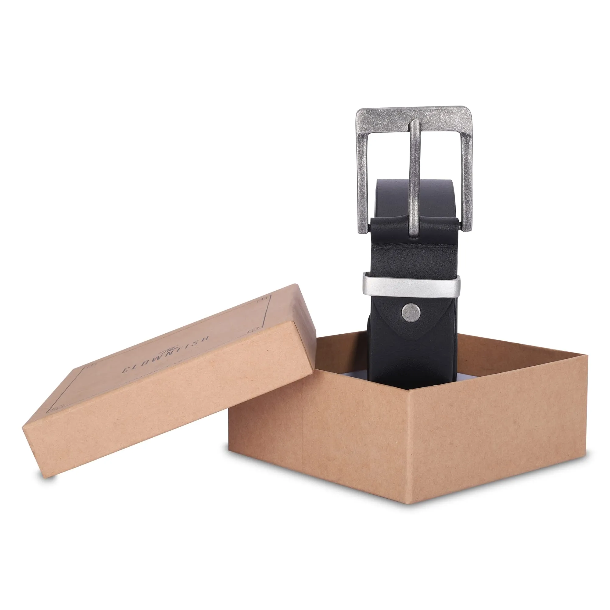 THE CLOWNFISH Men's Genuine Leather Belts - Black (Size-36 inches)