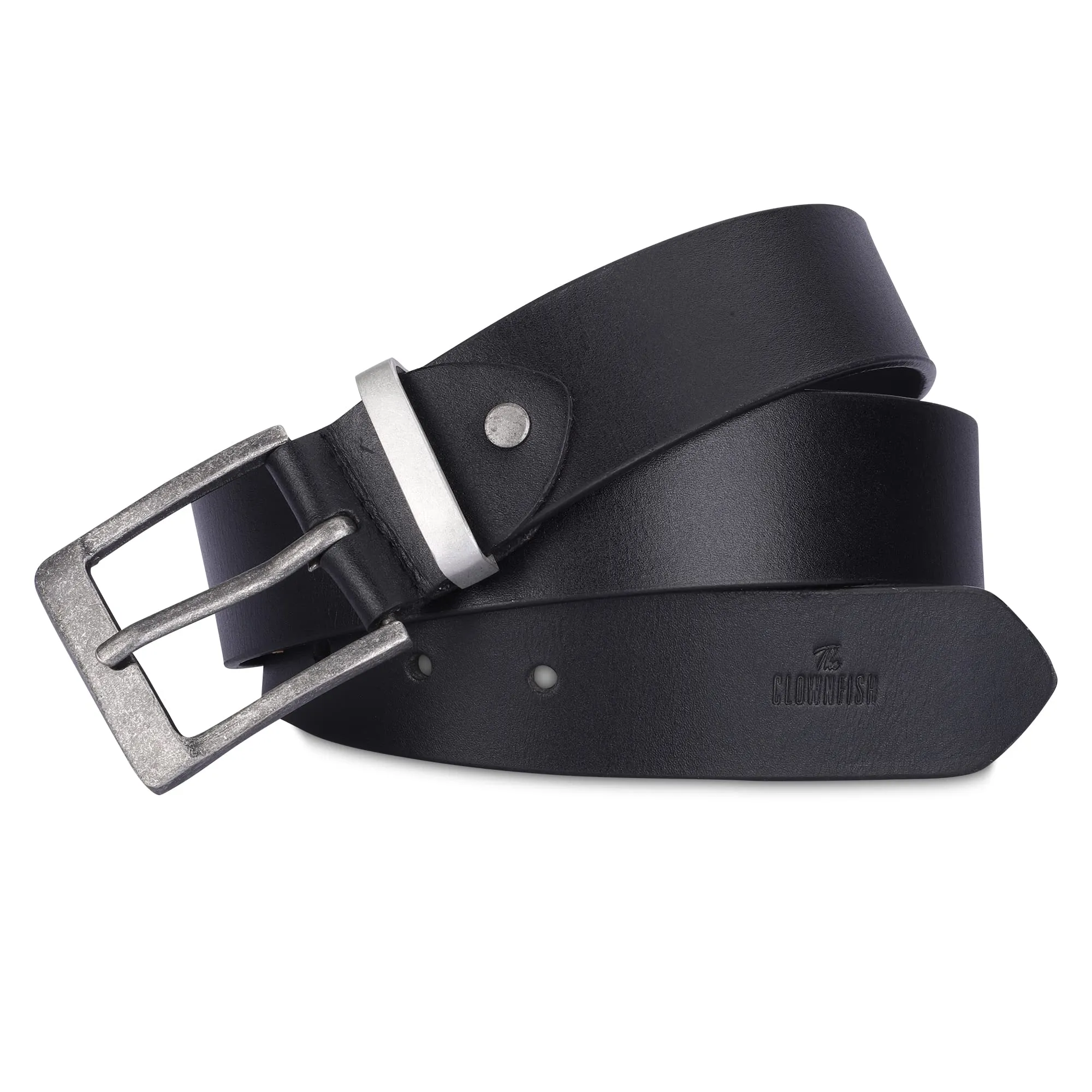 THE CLOWNFISH Men's Genuine Leather Belts - Black (Size-36 inches)