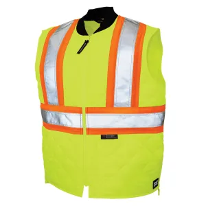 Tough Duck Men's Hi Vis Safety Work Vest SV05 - CSA Quilted Poly, Reflective, Warm, Durable, Easy Access, Pockets, ANSI Compliant | Sizes XS-5XL