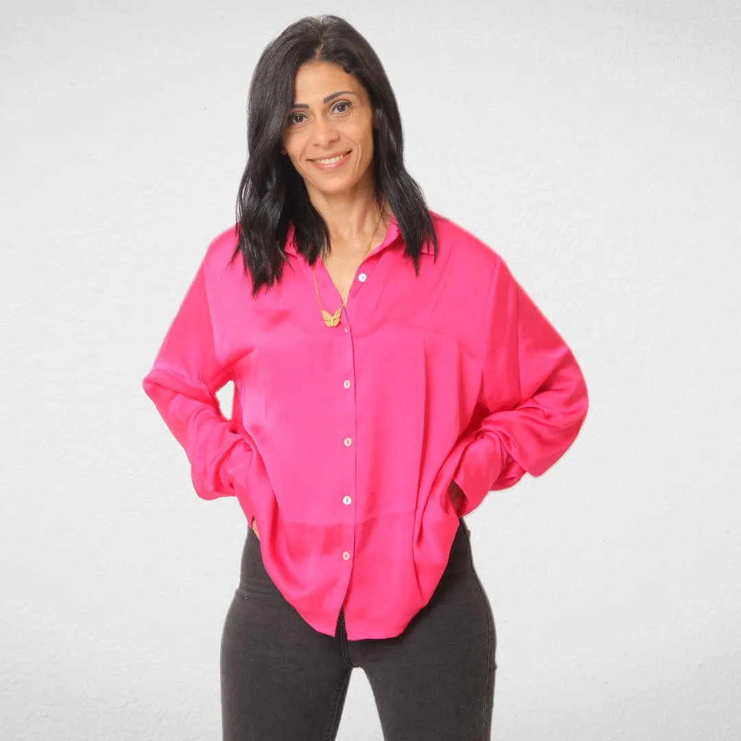 Women Shirt - Satin- Short - Fuchsia