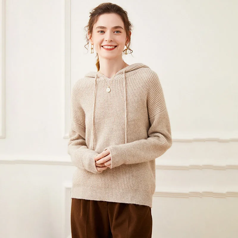 Women's Knitted Sweat Shirt Loose Hooded Cashmere Sweater