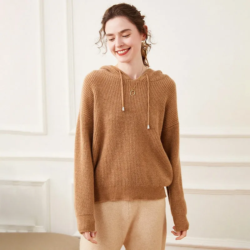 Women's Knitted Sweat Shirt Loose Hooded Cashmere Sweater