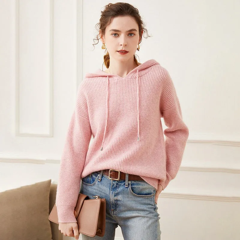 Women's Knitted Sweat Shirt Loose Hooded Cashmere Sweater