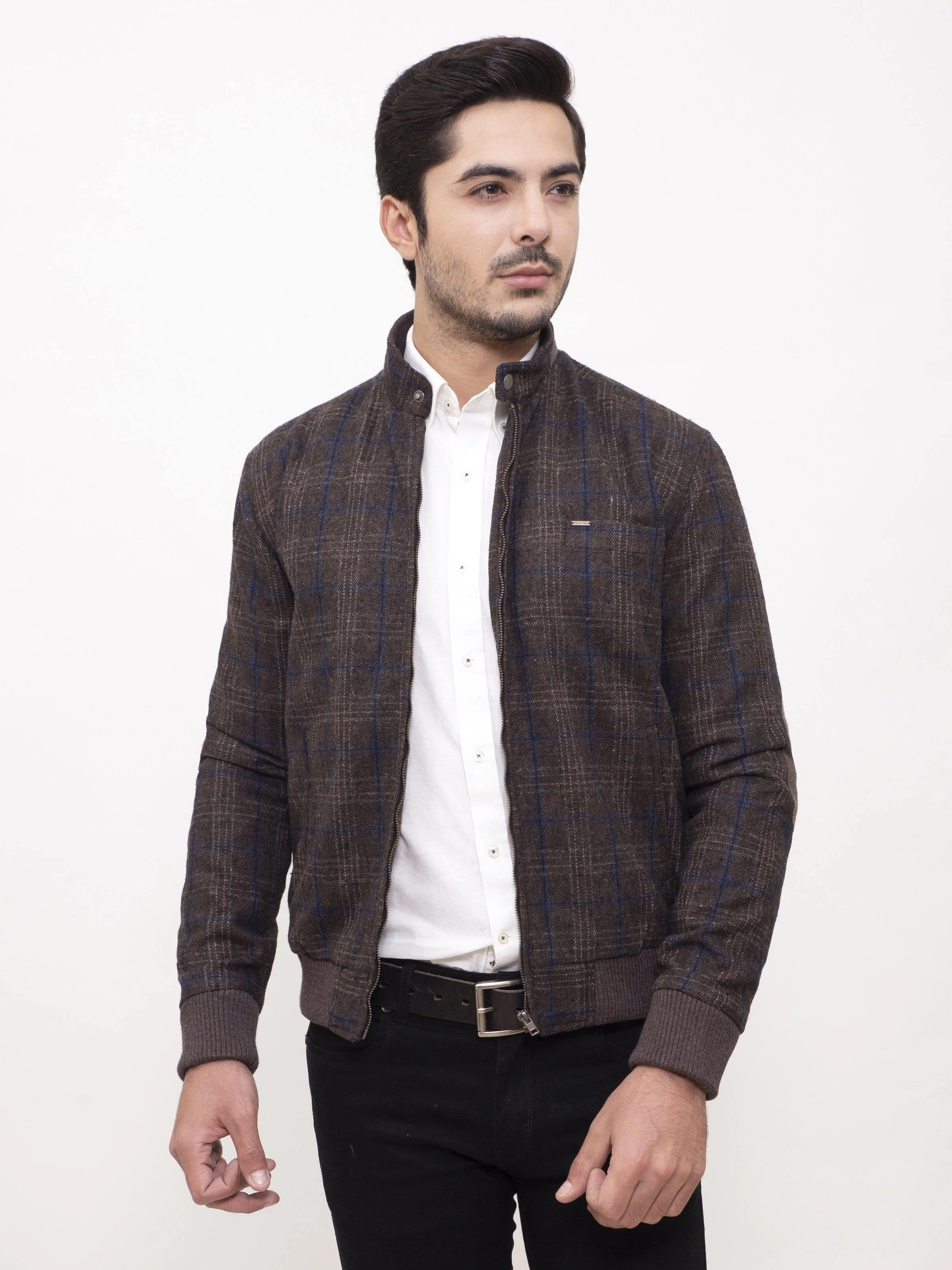 WOOLEN JACKET FULL SLEEVE BROWN BLACK