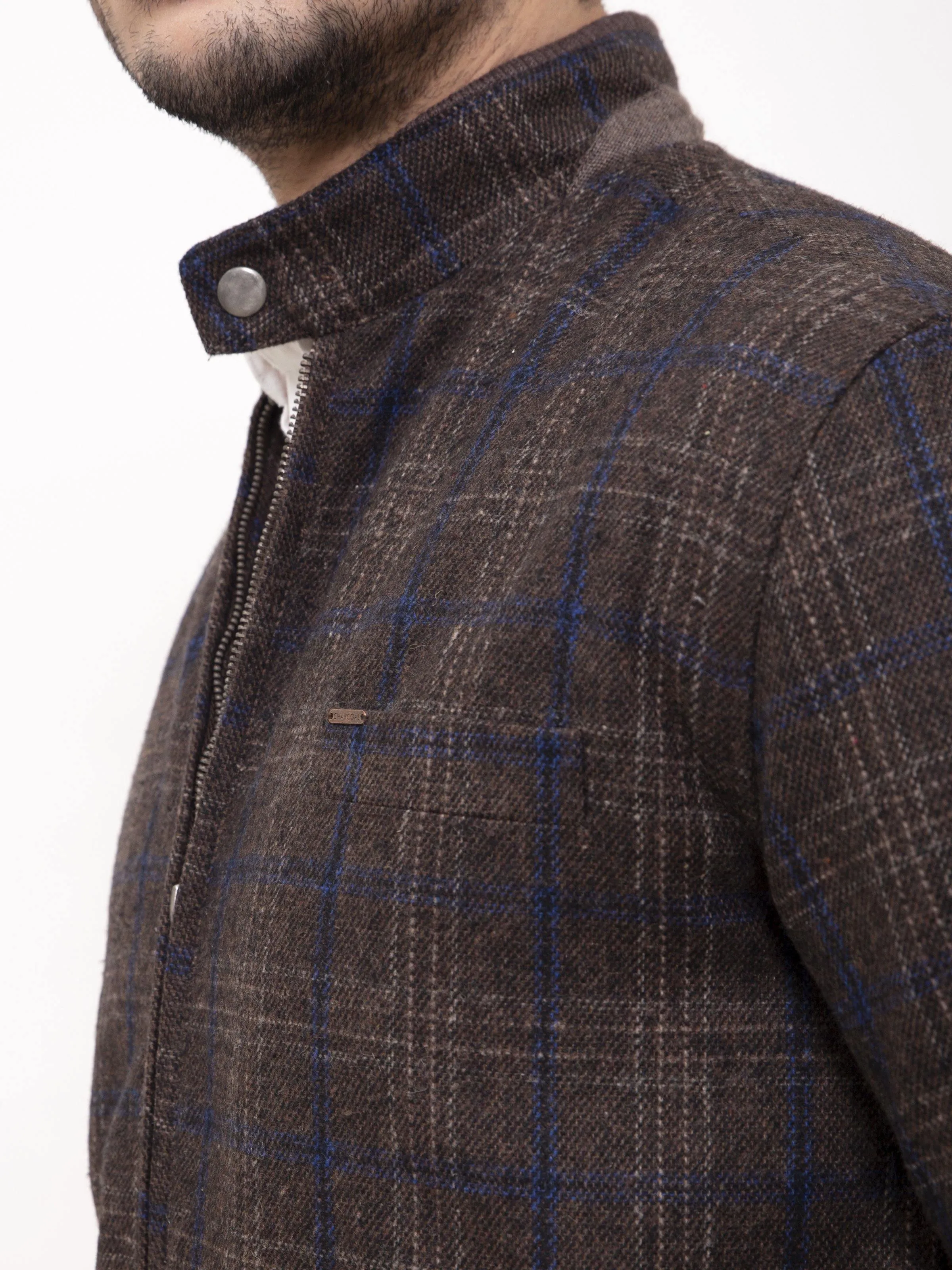 WOOLEN JACKET FULL SLEEVE BROWN BLACK
